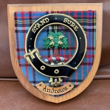 Vintage Scottish Clan Andrews Crest Shield Badge Wood Plaque Stand Sure 8x7
