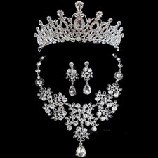 Bridal Accessories Wedding Jewelry Set Rhinestone Necklace Earrings Tiara Crown