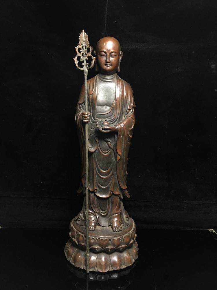 19.2 Antique Tibetan Buddhism Bronze Ksitigarbha Temple Statue