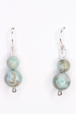 Emerald Green 6 & 9mm Ball Natural Gemstone 925 Sterling Silver Earrings 1 1/4''