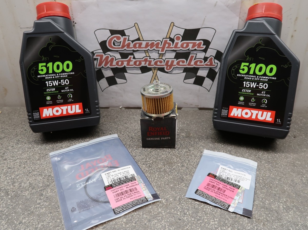 Royal Enfield Classic 350 Oil Change Kit Genuine Filter O rings 2x Motul  1lt Oil
