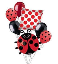 7 piezas Rojo y Negro Feliz Dama Insecto Globo Ramo Fiesta Decoración Bebé Cumpleaños