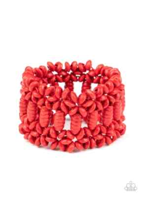 Paparazzi Bracelet - Fiji Flavor- Red- Wood Beads Stretchy