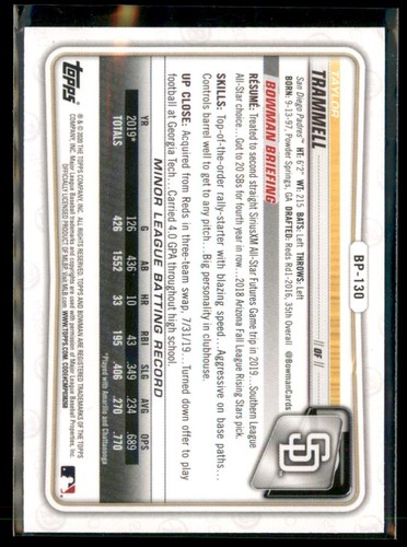 2020 Bowman Paper Taylor Trammell San Diego Padres #BP-130 5 Card Lot - Picture 2 of 2