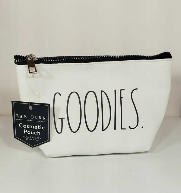 Rae Dunn White Zipper Cosmetic Pouch Bag "GOODIES " 8.25 ...