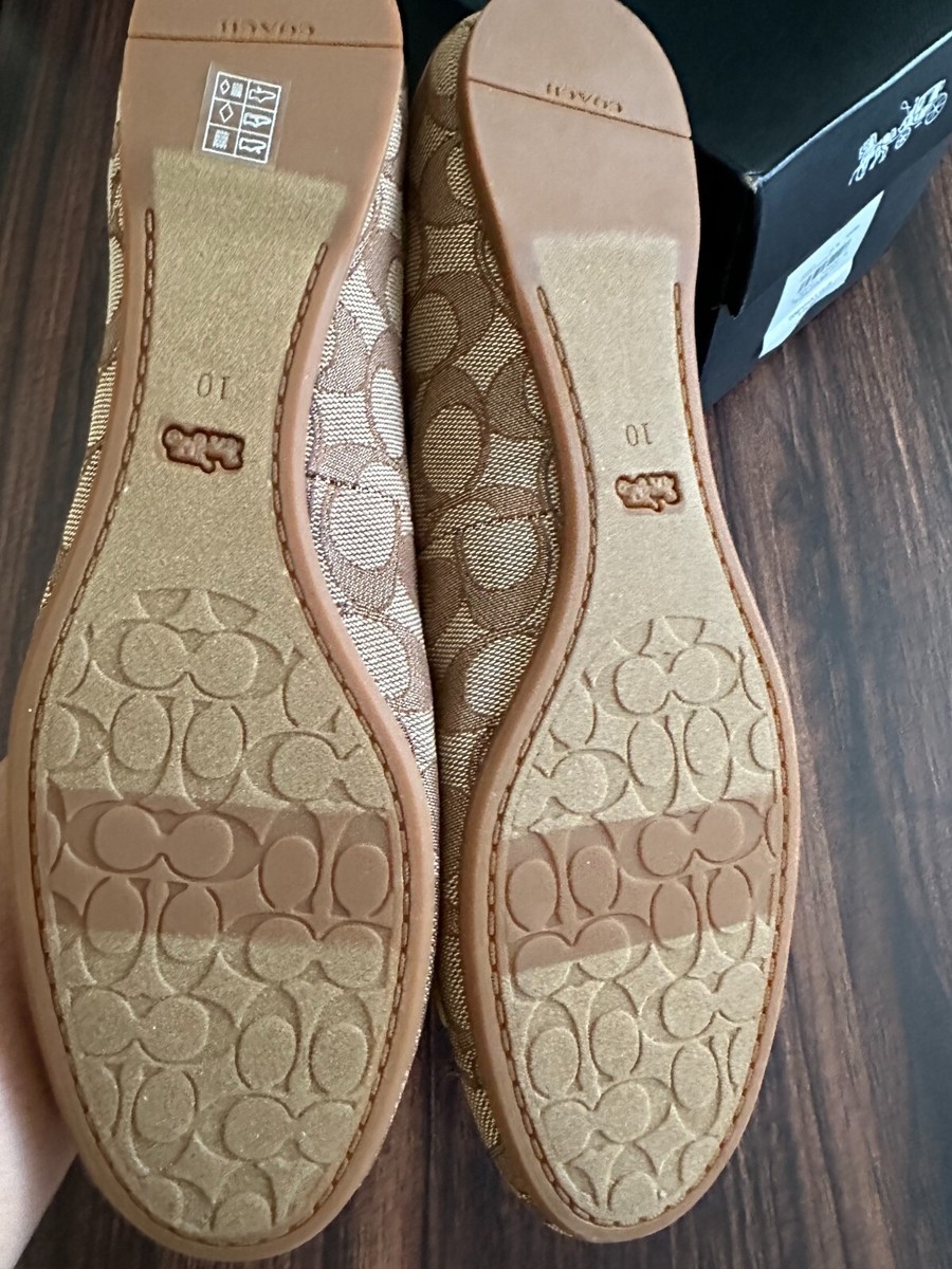 Coach Women Alina Flat Leather Ballet Shoes KHAKI SADDLE Coach Women Alina Flat Leather Ballet Shoes KHAKI SADDLE