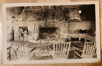 Lodge 'O' Pines Ward Colo Colorado RPPC 1935 Interior View Fireplace Lounge
