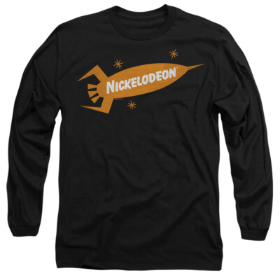 Nickelodeon Brand Nick Retro Rocket Logo Herren Langarm T-Shirt, Schwarz