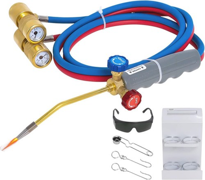 #ad Oxygen MAPP Torch Kit W Pressure Meter W Tank Support Glasses And Flint Spark $80.50