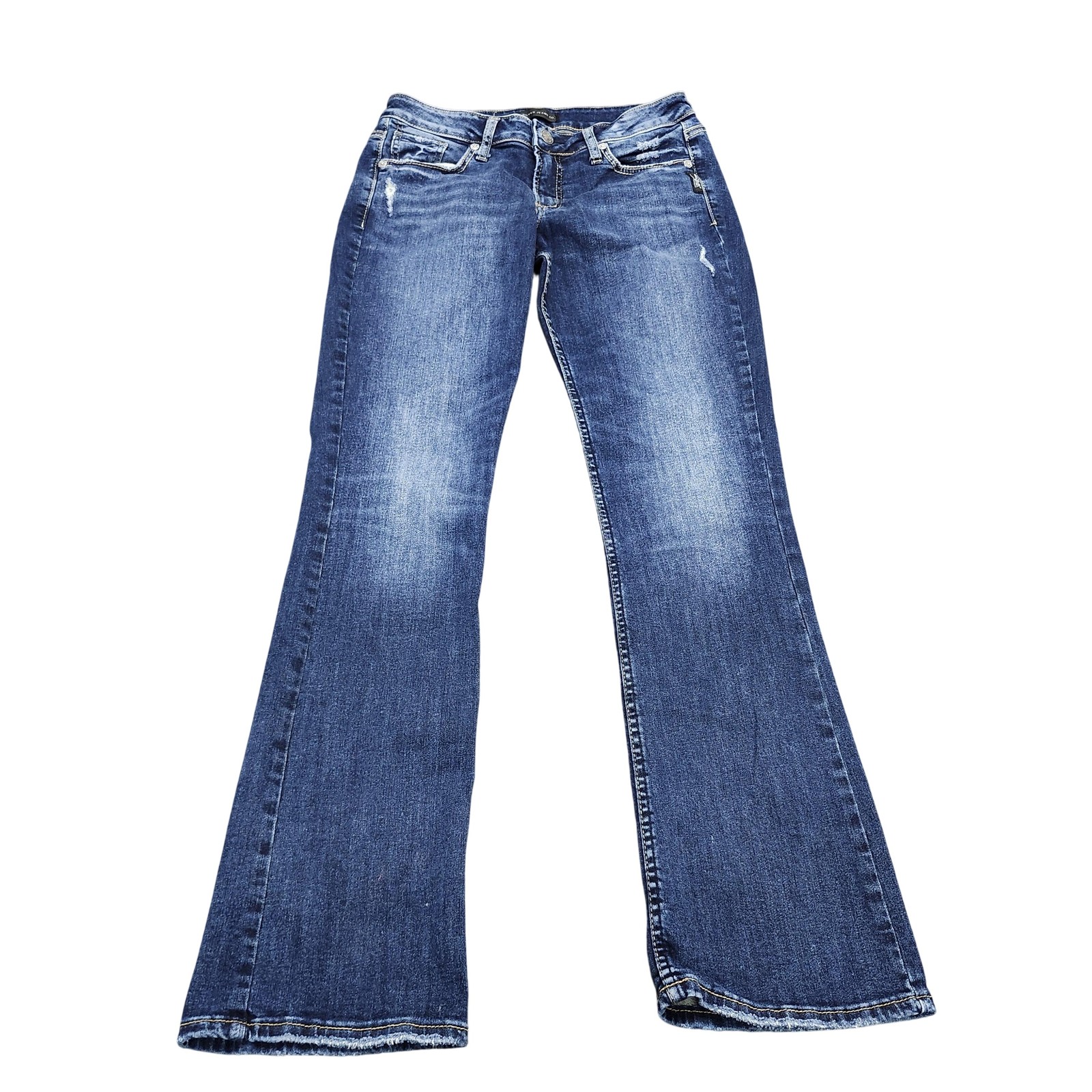 Silver Jeans Co Jeans Womens 29x31 Blue Medium Wash Bootcut Distressed Denim