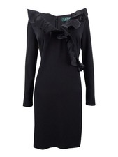 Lauren by Ralph Lauren Women's Taffeta-Trim Dress (8, Black)