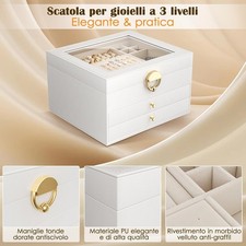 Portagioie in legno, a 5 livelli, vintage, con coperchio, con serratura e specchio, grande scatola di legno per gioielli, collane, anelli, organizer, 27 x 19,2 x 24,3 cm