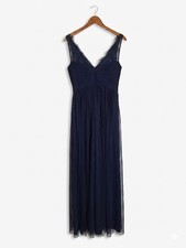 Anthropologie BHLDN Hitherto Fleur Dress Navy Blue Lace Tulle Maxi Gown Size 6