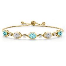 18K Yellow Gold Plated Silver Blue Apatite and White Lab Grown Diamond and