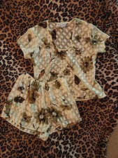 Vtg Kristine Tyler Sz M PJ Top/shorts Cream Pajama Lounge Set Sheer Burnout