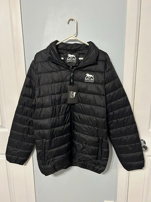 NWT Black Zipper Front Puffer Jacket with MGM Northfield Park Logo      Size XL