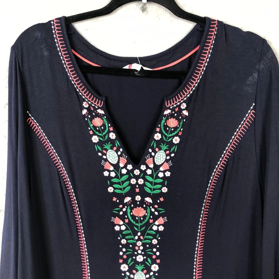 Boden Dress Womens 16R Navy Blue Embroidered Long Sleeve Boho Floral Midi Folk - Image 3 of 4