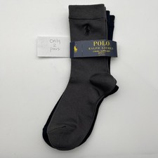 Polo Ralph Lauren Socks Boys 9-11 Gray Navy Super Soft 2 Pairs Logo Dress Crew