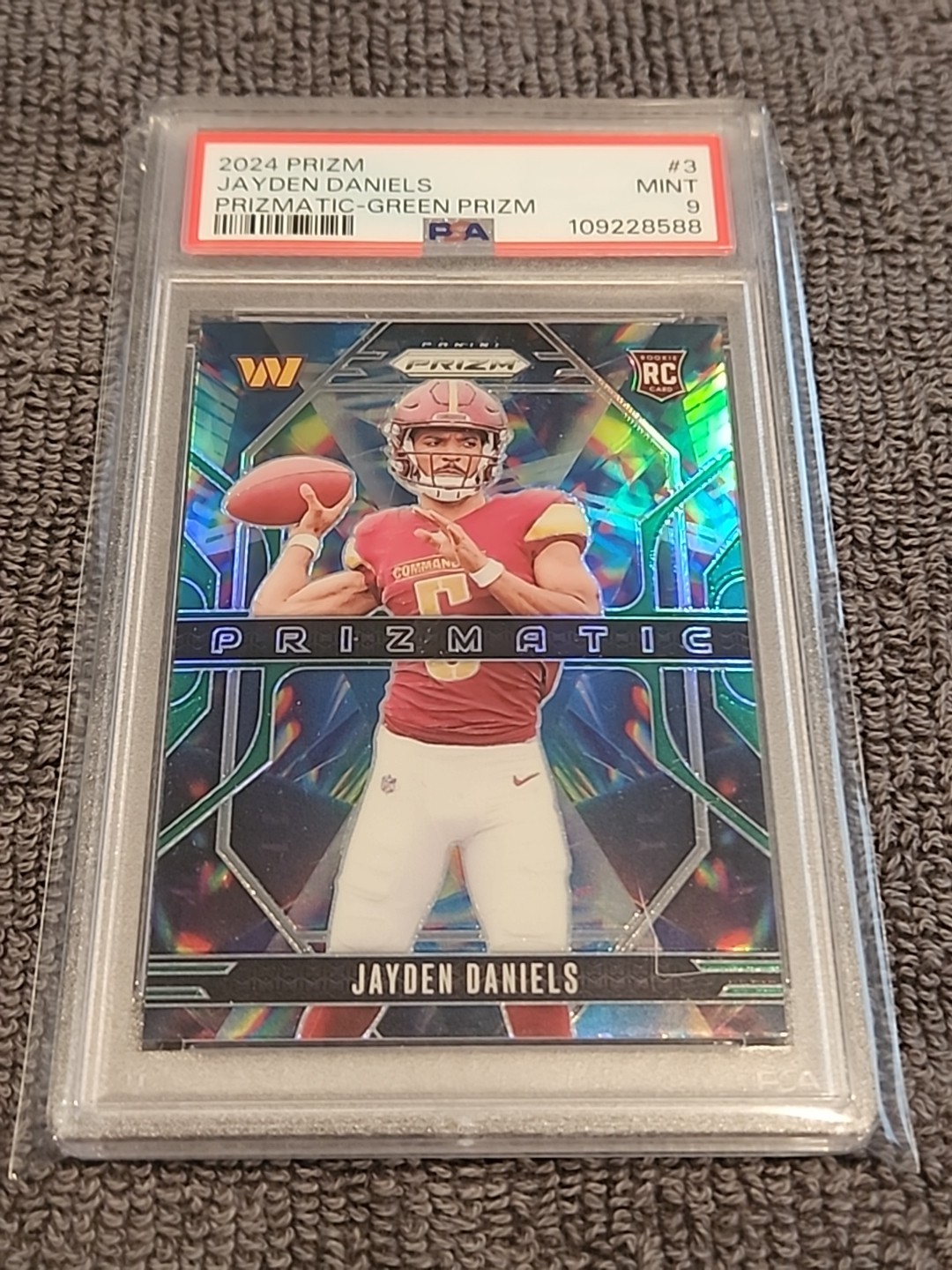 2024 Panini Prizm #3- Jayden Daniels RC Green Prizm Prizmatic PSA 9