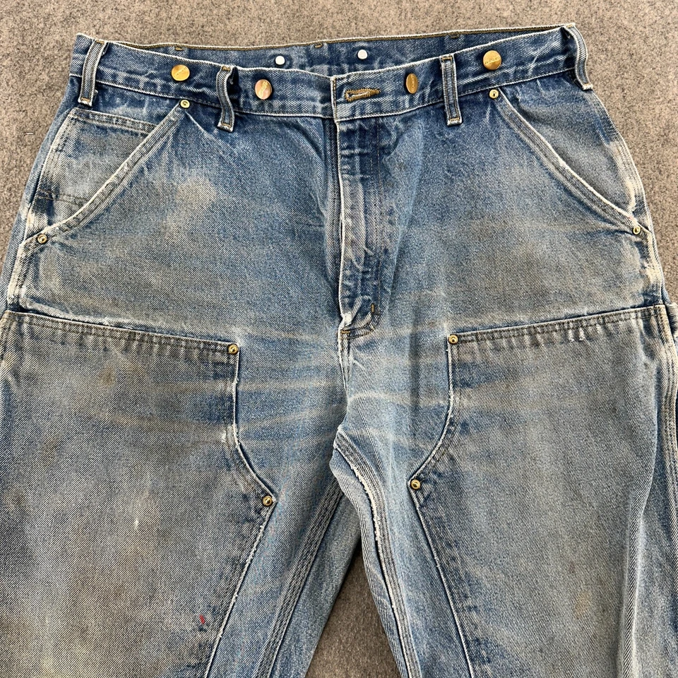 Carhartt Jeans Mens 38x32 Blue Medium Wash Double Knee Dungaree Fit Workwear - Image 2 of 4