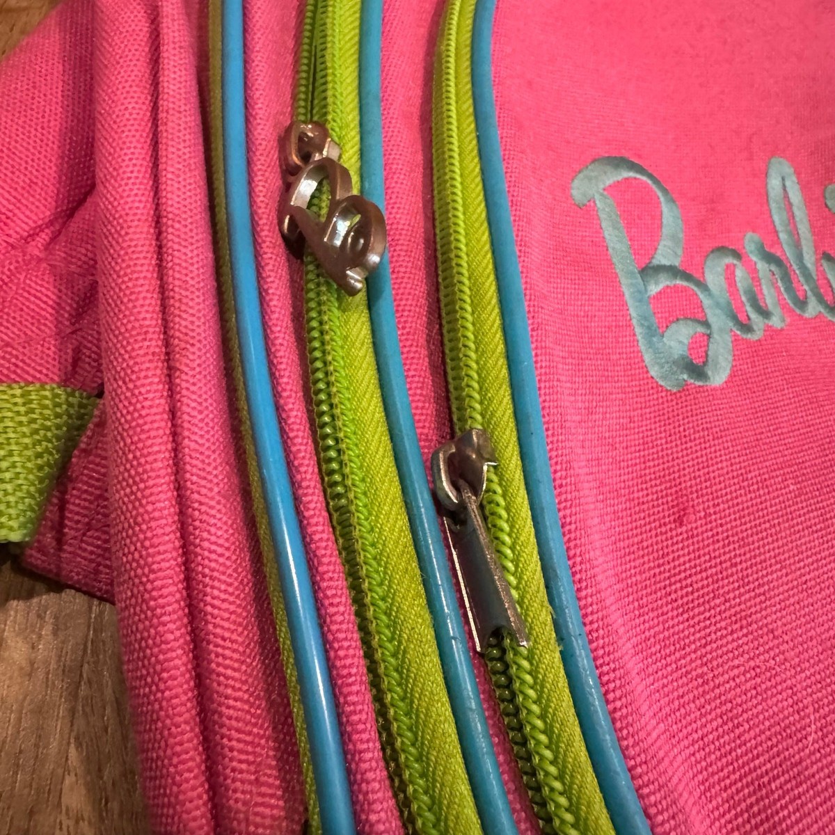 Vintage Barbie School Book Bag Backpack Pink / Green Zipper  display picture 2