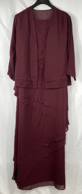 Mother of the Bride Long Chifon w/ Ruffles Formal Dress w/ Jacket-Burgundy-Sz  12 | eBay