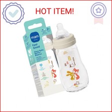 MAM 9oz Premium Glass Baby Bottle Newborn, Wide Neck Medium Flow Breastfeeding L