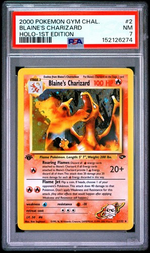 2000 POKEMON GYM CHALLENGE HOLO-1ST EDITION #2 BLAINE'S CHARIZARD PSA 7