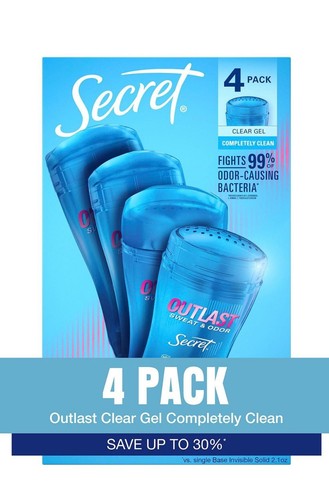 Secret Outlast Clear Gel Antiperspirant Deodorant Completely Clean 4 Pack