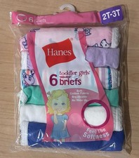 6 Pack Hanes Toddler Girls Cotton Briefs Size 2T-3T Tagless 2016 Soft No Ride Up