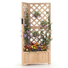 Corner Raised Garden Bed with Lattice Trellis Drainage Holes 50x50x140cm Natural