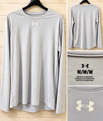 Under Armour Men's Gray Long Sleeve Crew Neck Pullover T-Shirt Solid Logo M
