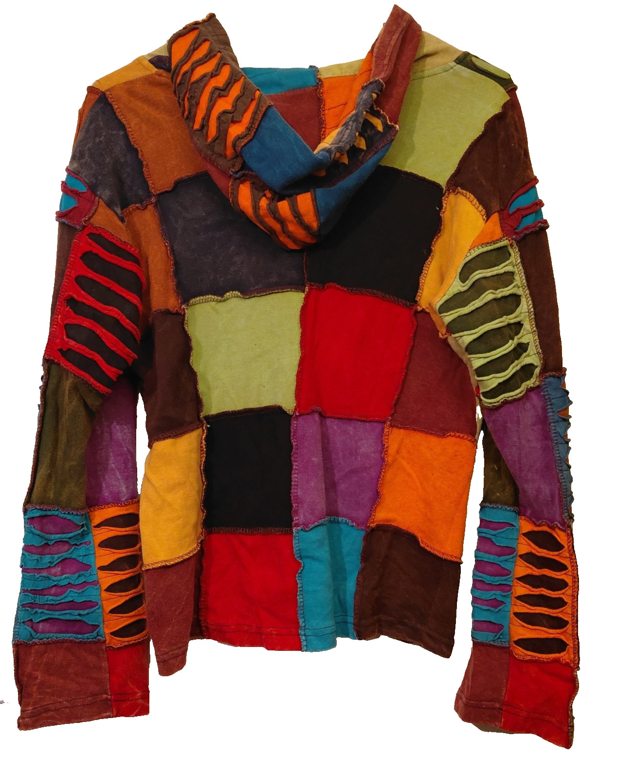 Multicolored Patchwork India Boutique zip up hood… - image 3