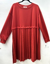 New MOA Women Size 2X Red Knit Long Sleeve Babydoll Pleated Dress NWT Christmas