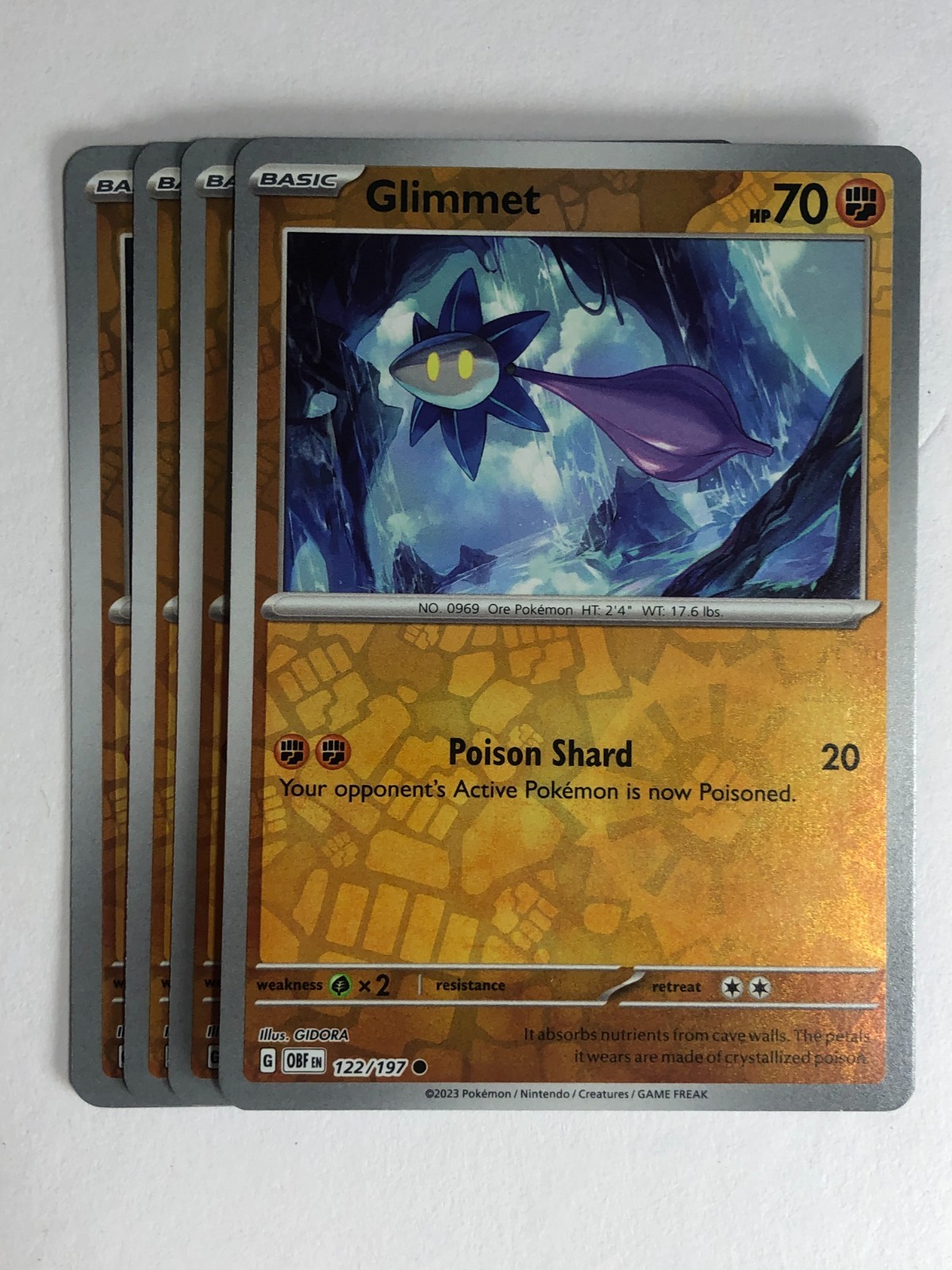 Pokemon TCG Obsidian Flames 4x Playset Reverse Holographic Glimmet 122/197 NM