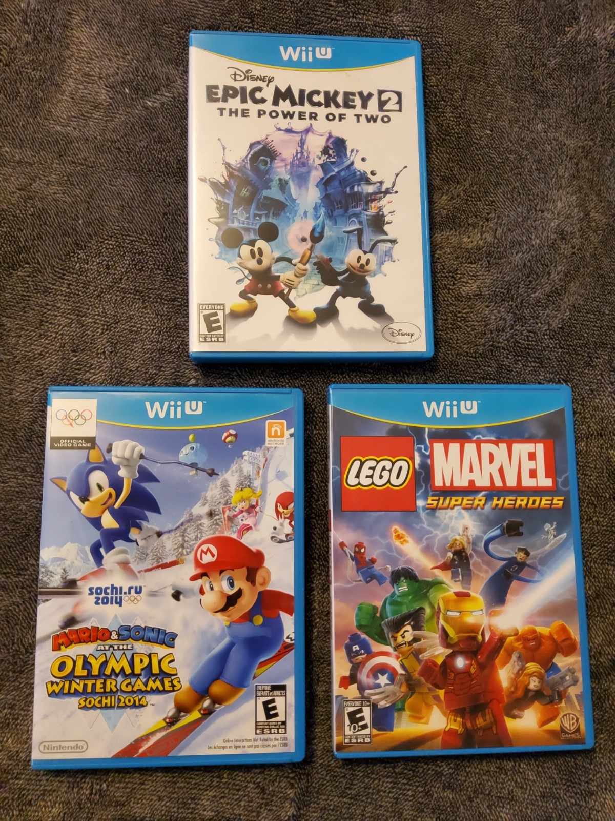 NINTENDO WII U Lego Marvel Mario Sonic Epic Mickey 2 VIDEO GAME LOT of 3 Tested