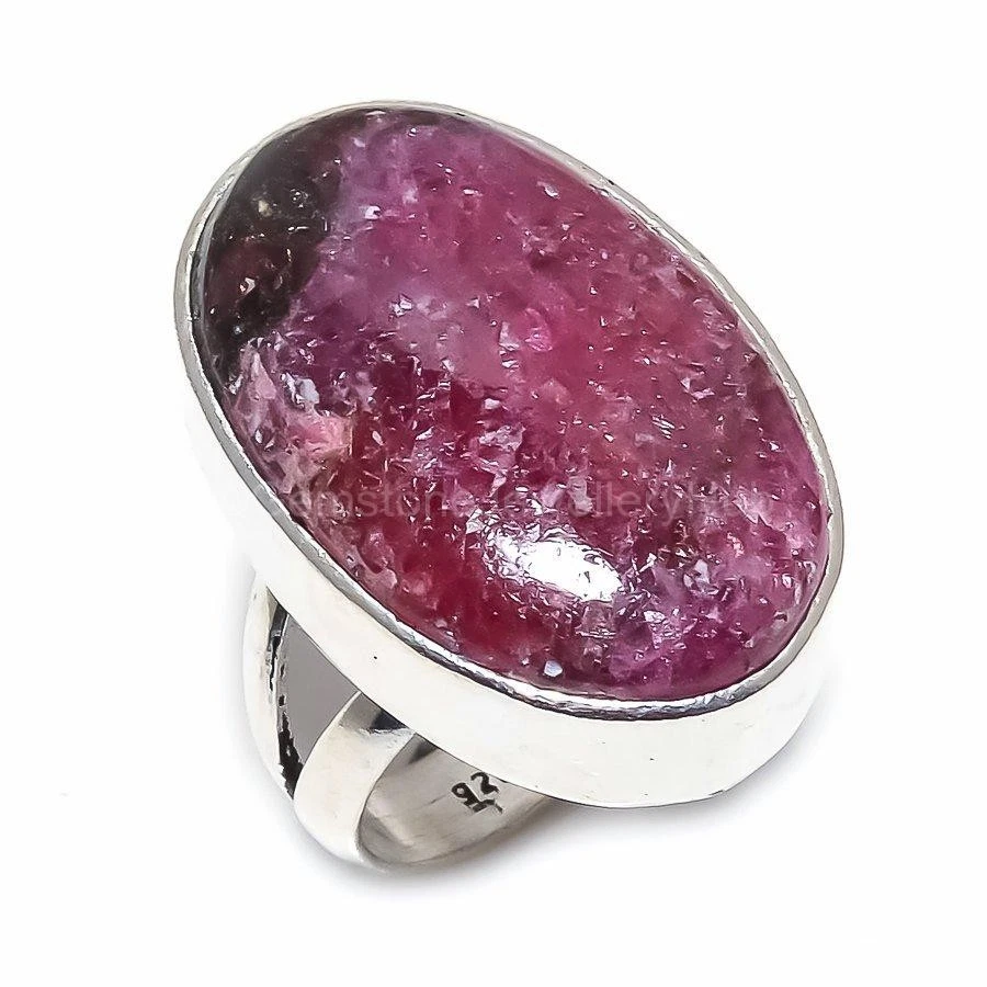 Anillo étnico artesanal madre chakra corazón chakra rodonita enchapado en plata de ley 925 Foto 3 de 4