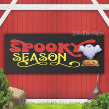 Spooky Season Ghost and Pumpkin Halloween Indoor Outdoor Banner Sign