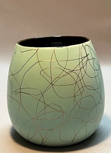 Vintage Atomic MCM Shawnee Pottery 4 1/4" Turquoise & Gold Planter Vase #1008