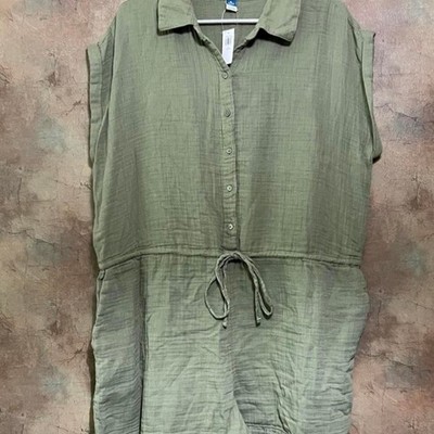 Old Navy Button-Front Romper XL Petite Olive Green