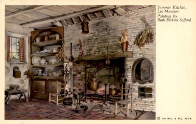 Summer Kitchen, Lee Mansion, painting, Ruth Perkins Safford, vintage, Postcard