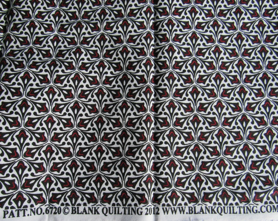17" x 42" Art Deco Black Red White Print Cotton Quilt Fabric Blank Textiles NEW - Image 2 of 3