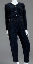 Vintage 1980s IOIO Design Black Velour Jumpsuit Sz M Pockets Shoulder Pads EUC