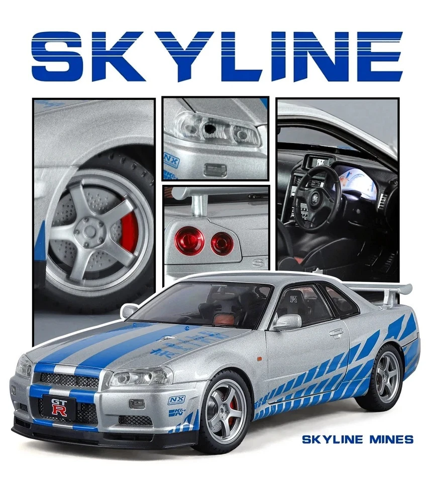 1:18 Scale Model for Nissan Skyline GTR R34 Alloy Diecast Sports Car Collection - Image 3 of 4