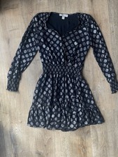 Michael Michael Kors Black Metallic Polka Dot Ruffle Mini Dress Size Small