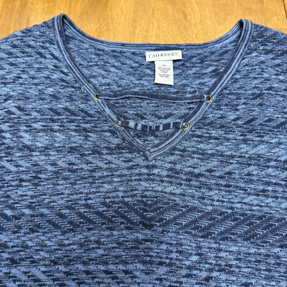 Catherine’s Suéter Mujer’s 4X Azul Ligero Acogedor Manga 3/4 Cuello en V Informal Foto 2 de 4