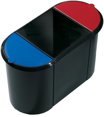 helit Papierkorb Trio System oval PE schwarz/rot/blau