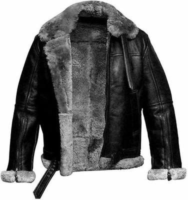 Men Aviator Black RAF B3 Flying Pilot Bomber Shearling faux fur real leather jac