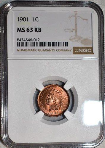 NGC MS-63 RB 1901 Indian Head Cent, Blazing, Arguably Full-Red specimen.