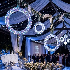 Yescom 3pcs LED Wreath Hanging Ring Light Floral Party Wedding Iridescent Decor